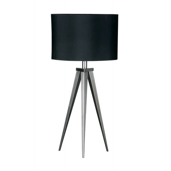 Satin Nickel Small Tripod Table Lamp with Black Shade