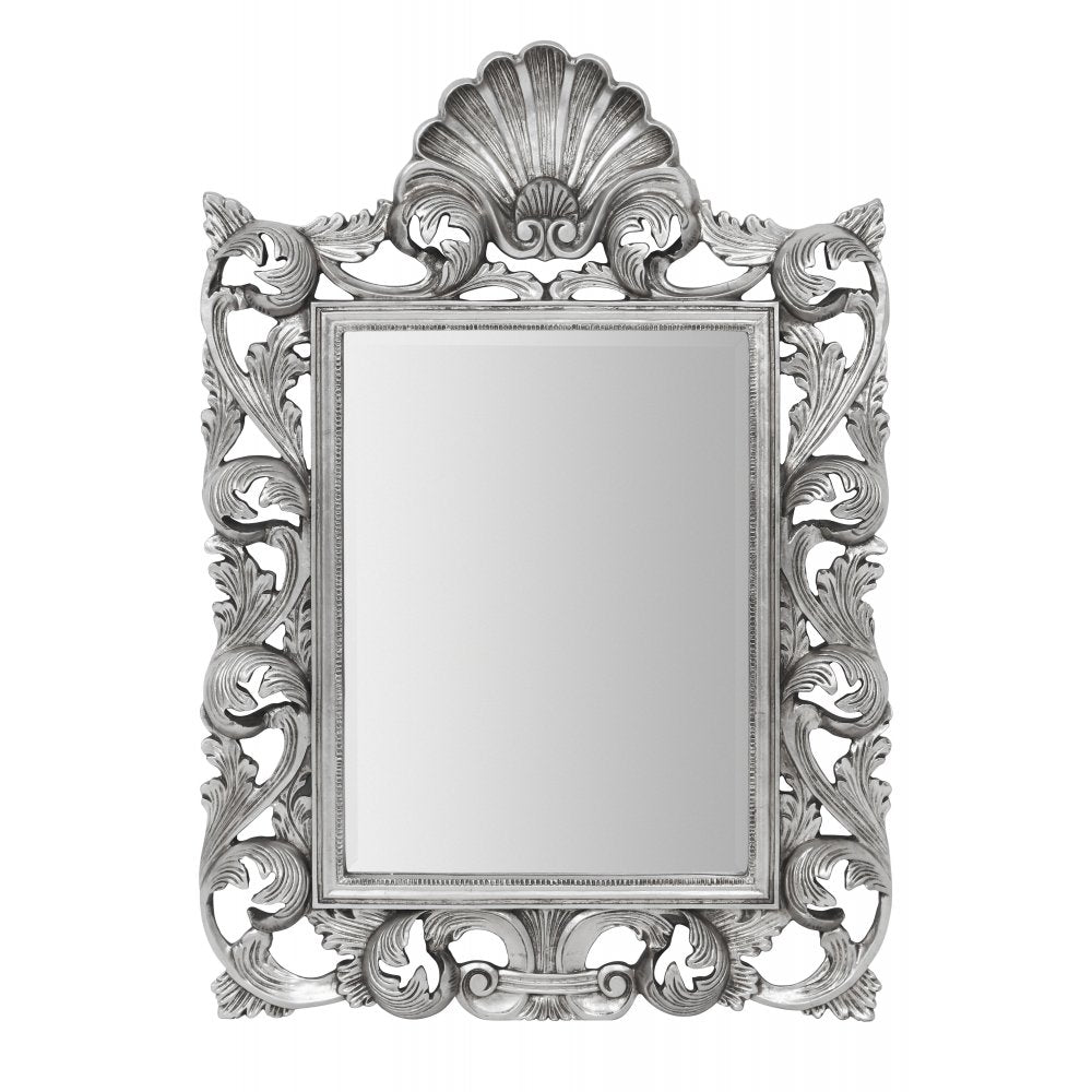Large Silver Rectangular Mirror with Ornate Surround