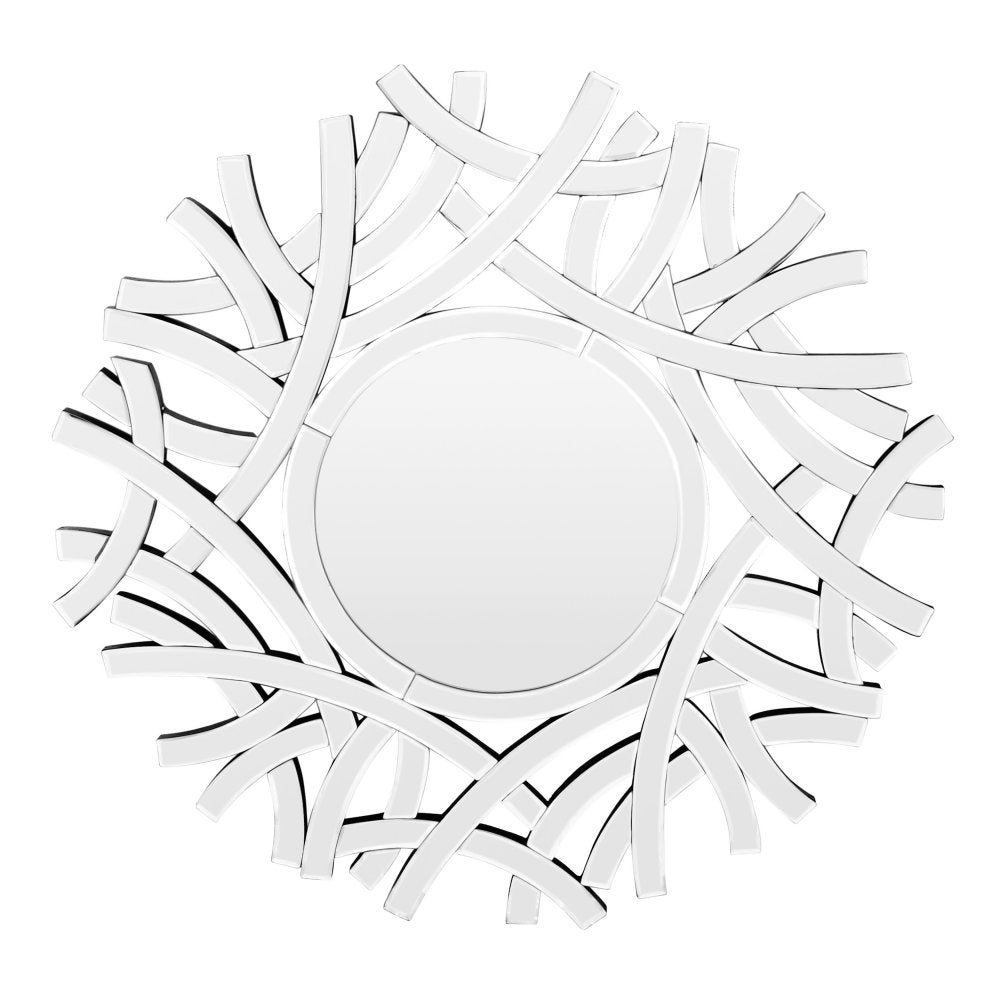 Circular All Glass Mirror With Weave Effect Frame