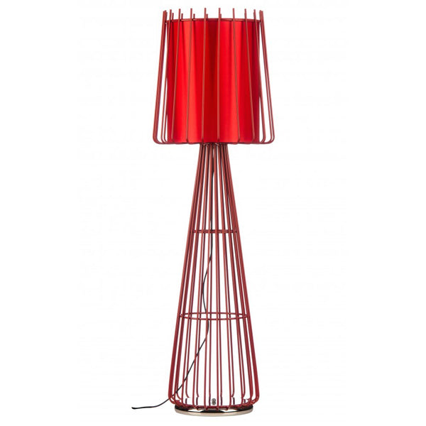 Red Metal Cage Style Floor Standing Lamp with Circular Shade