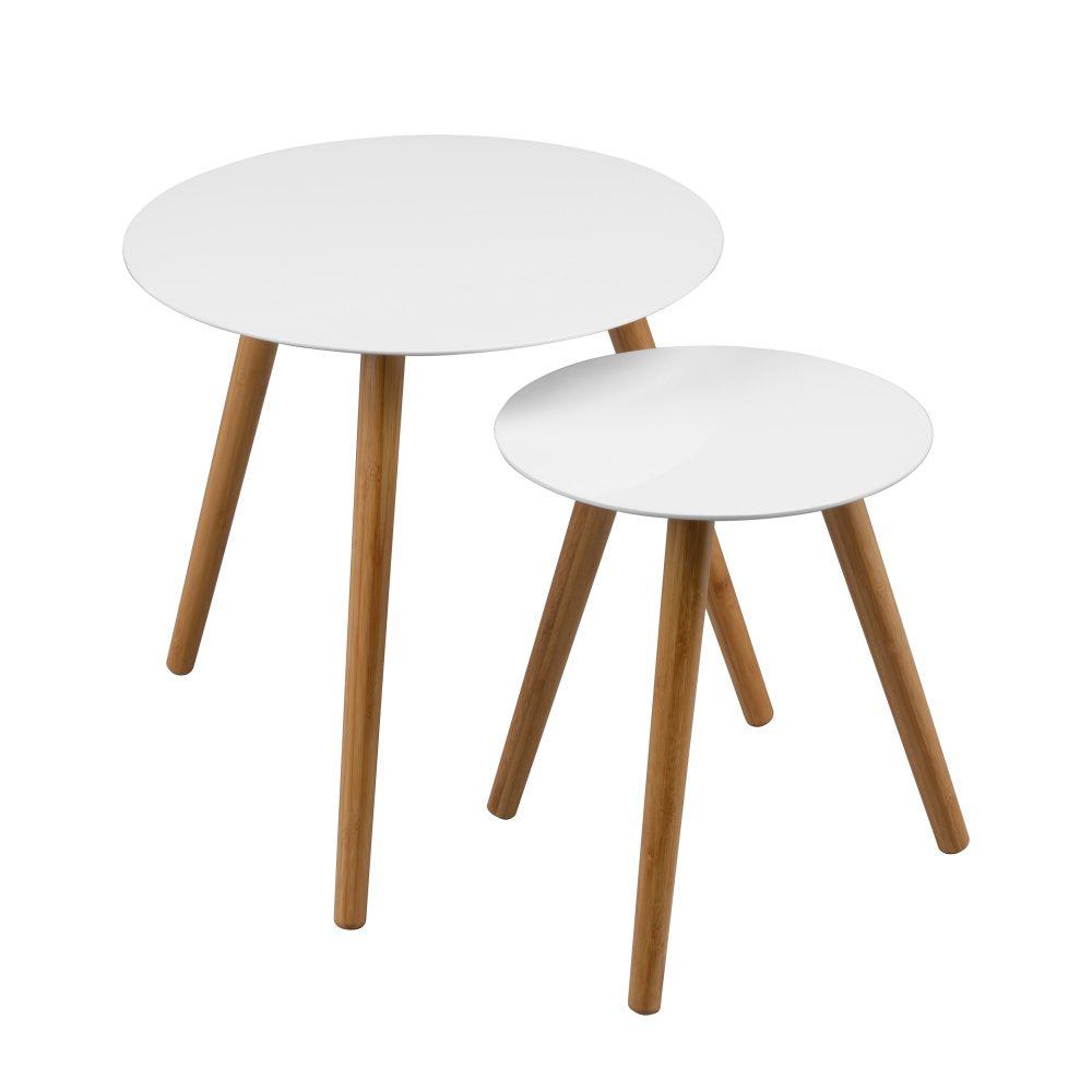 White High Gloss Nest of Tables with Hardwood Legs