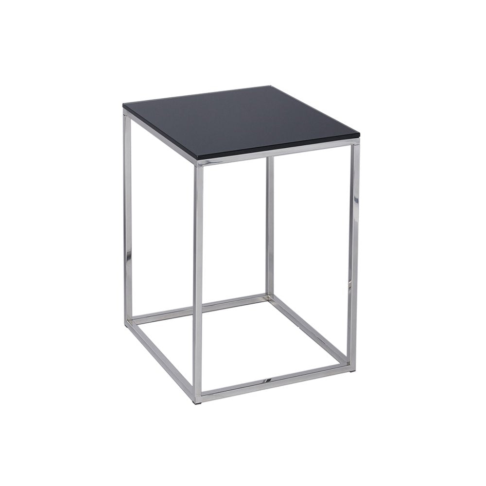 Black Glass and Silver Metal Contemporary Square Side Table