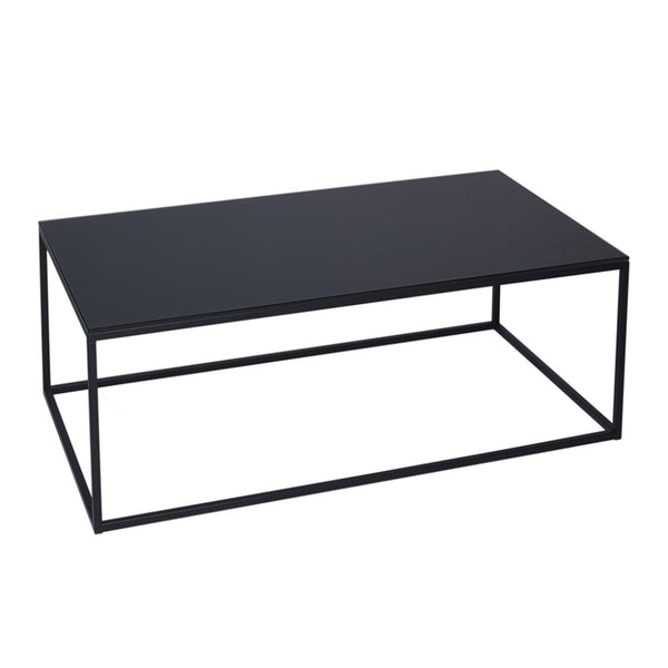 Black Glass and Black Metal Contemporary Rectangular Coffee Table