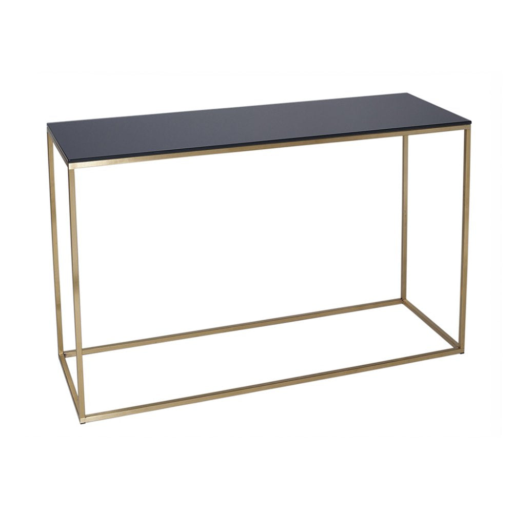 Black Glass and Gold Metal Contemporary Console Table