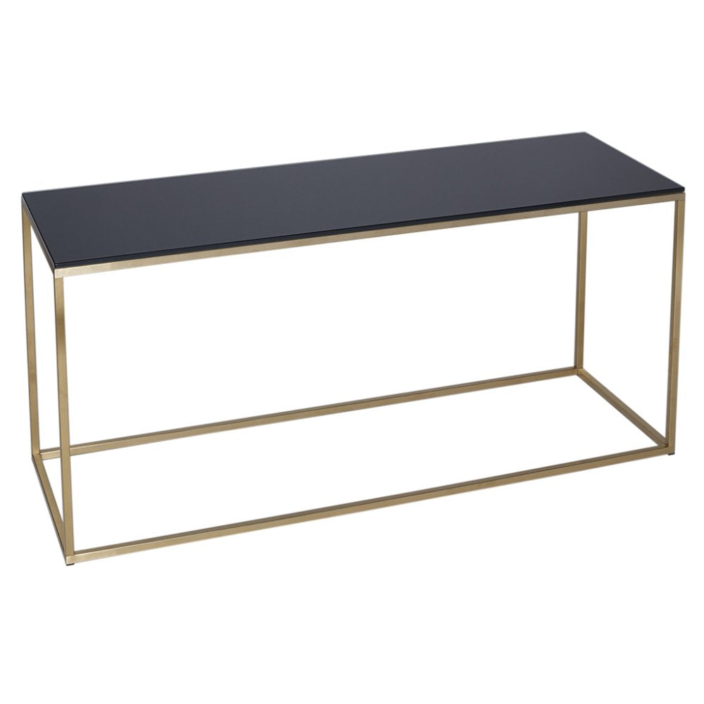 Black Glass and Gold Metal Contemporary TV Stand