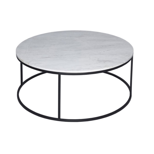 White Marble and Black Metal Contemporary Circular Coffee Table