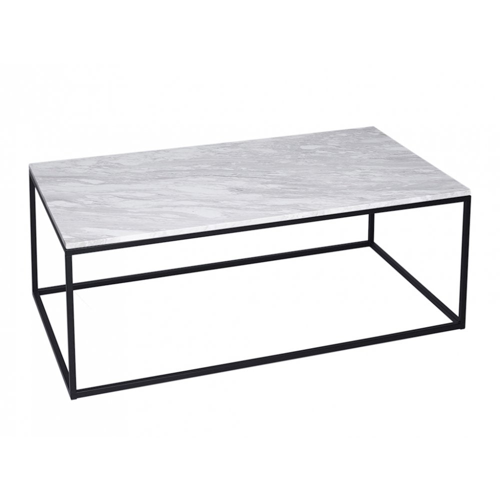 White Marble and Black Metal Contemporary Rectangular Coffee Table