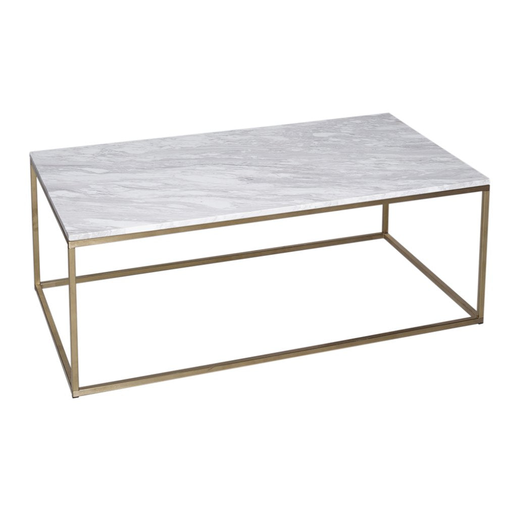 White Marble and Gold Metal Contemporary Rectangular Coffee Table