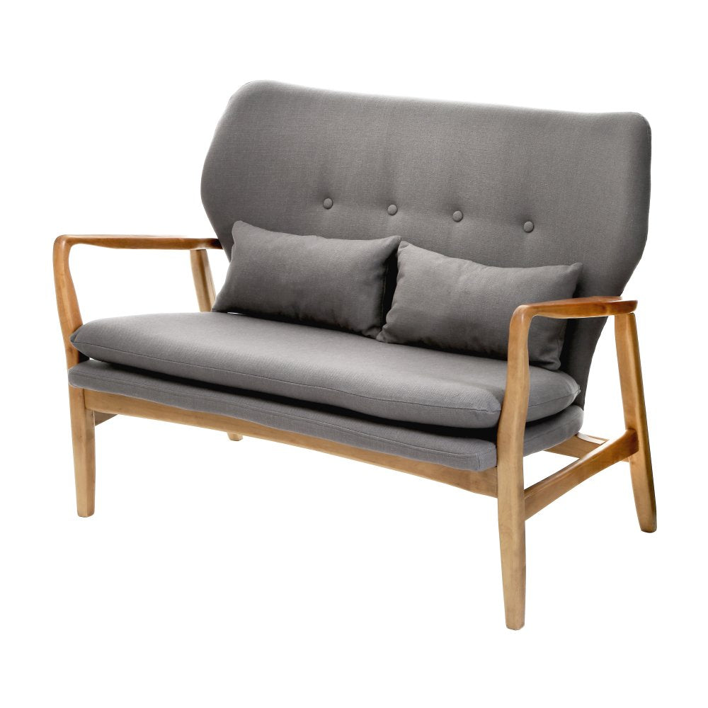Grey Upholstered Mid Century Scandinavian 2-Seater Sofa