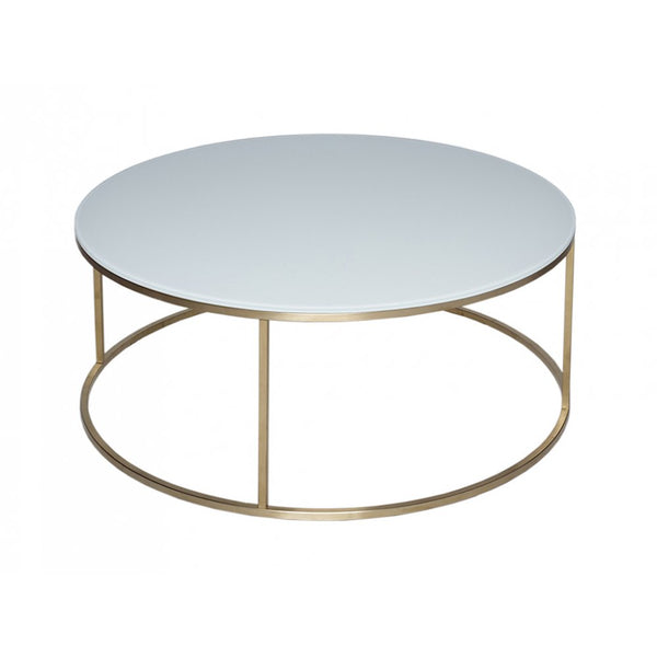 White Glass and Gold Metal Contemporary Circular Coffee Table