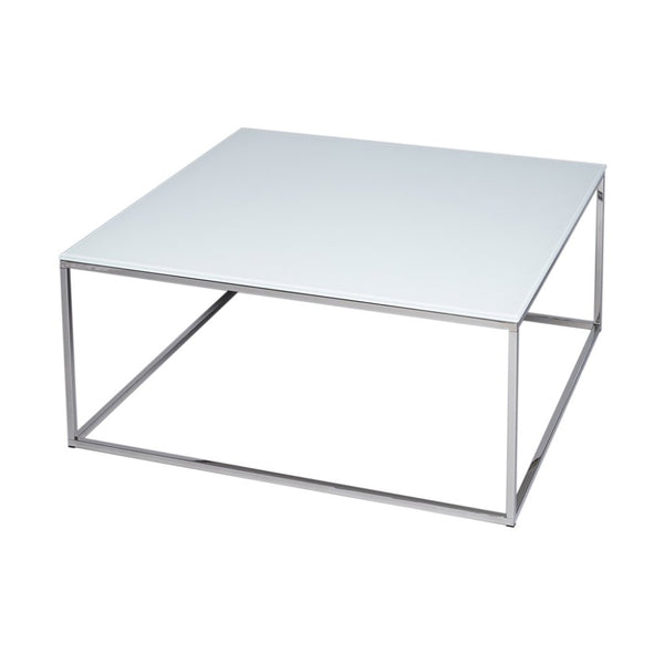 White Glass and Silver Metal Contemporary Square Coffee Table