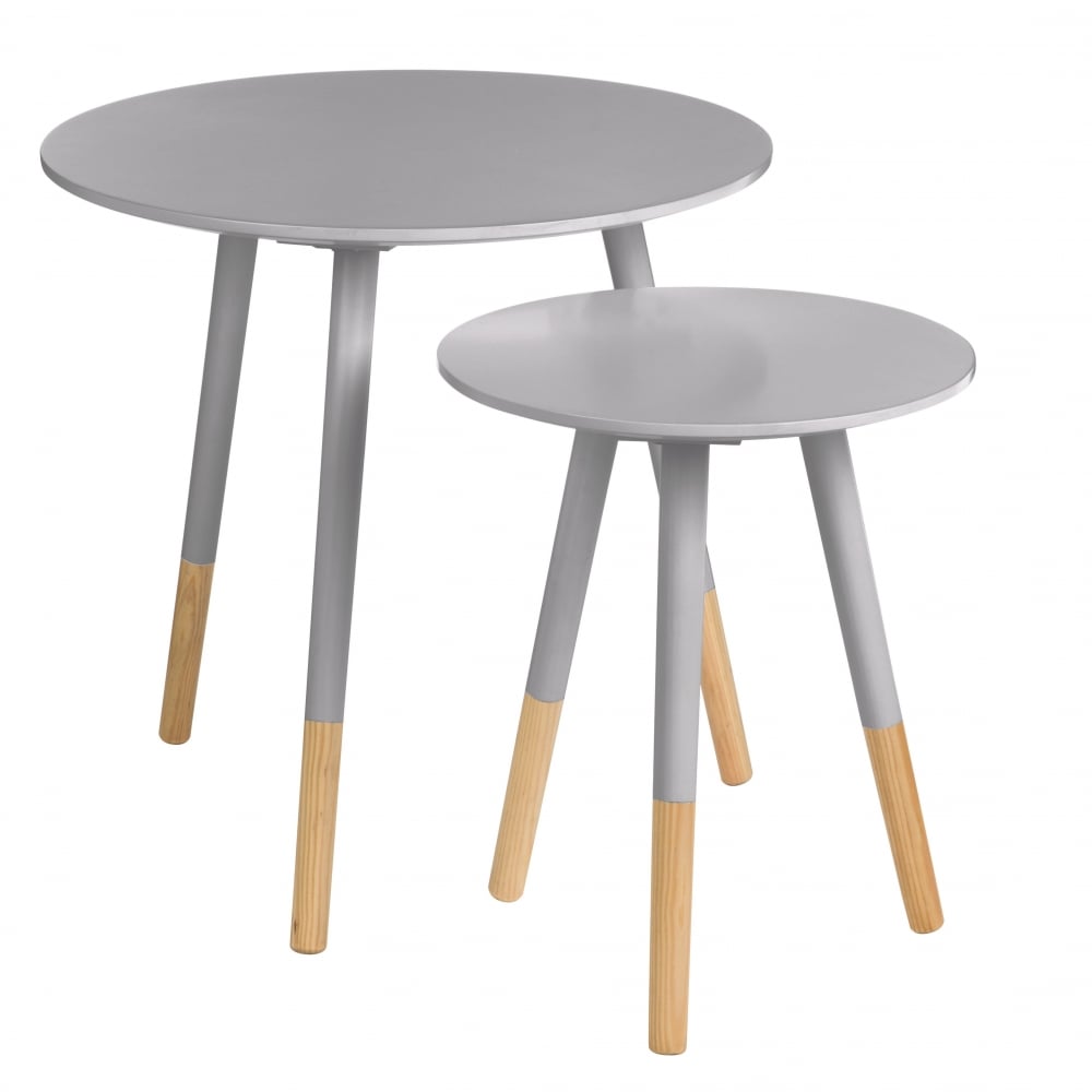 Grey Circular Side Tables with Beech Tipped Legs