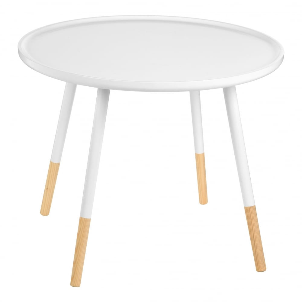 White Circular Large Side Table with Beech Tipped Legs