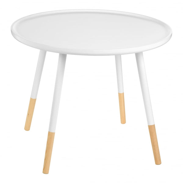 White Circular Large Side Table with Beech Tipped Legs