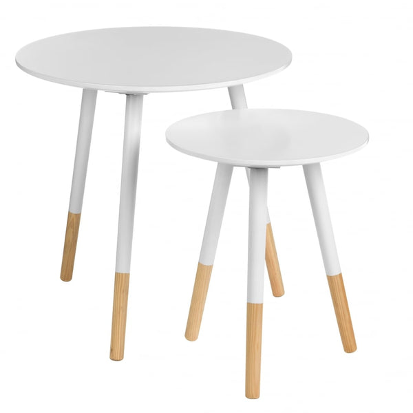 White Circular Side Tables with Beech Tipped Legs