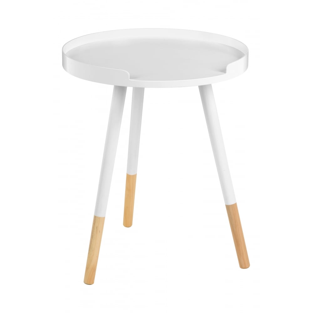 White Circular Tray Table with Beech Tipped Legs