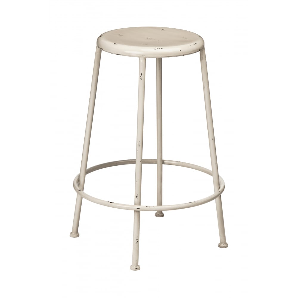 Cream Metal Distressed Artisan Bar Stool
