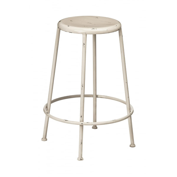 Cream Metal Distressed Artisan Bar Stool