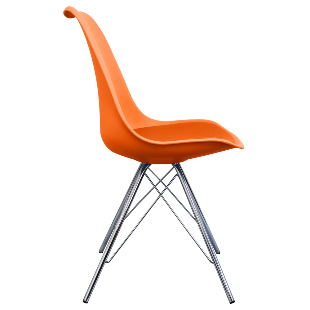 Soho Orange Plastic Dining Chair with Chrome Metal Legs