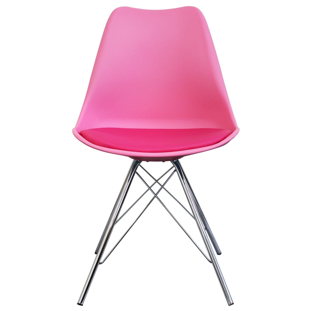 Soho Bright Pink Plastic Dining Chair with Chrome Metal Legs