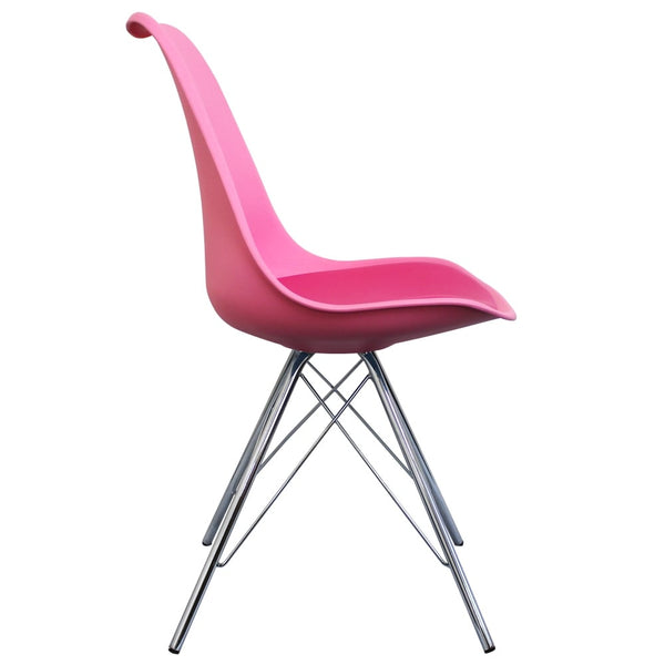 Soho Bright Pink Plastic Dining Chair with Chrome Metal Legs