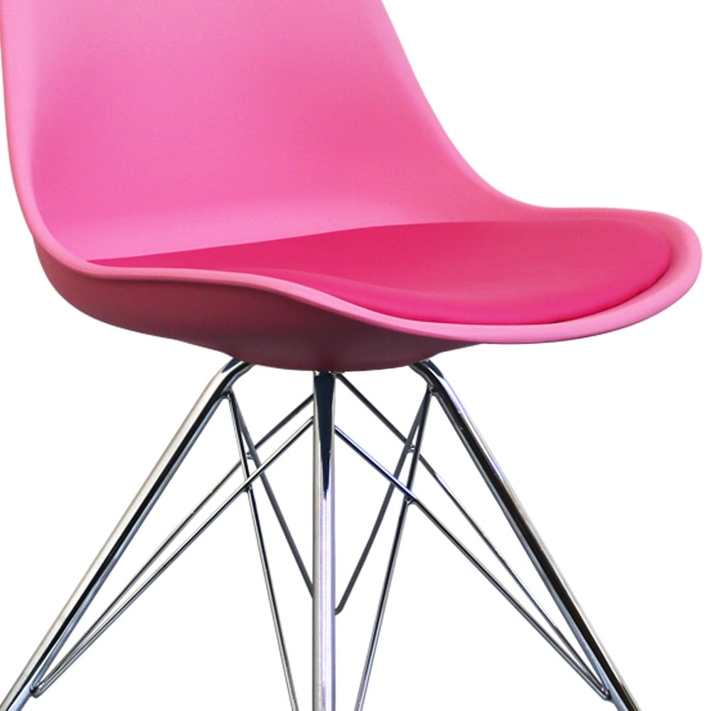 Soho Bright Pink Plastic Dining Chair with Chrome Metal Legs