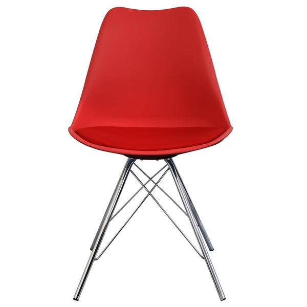 OUTLET Soho Red Plastic Dining Chair with Chrome Metal Legs