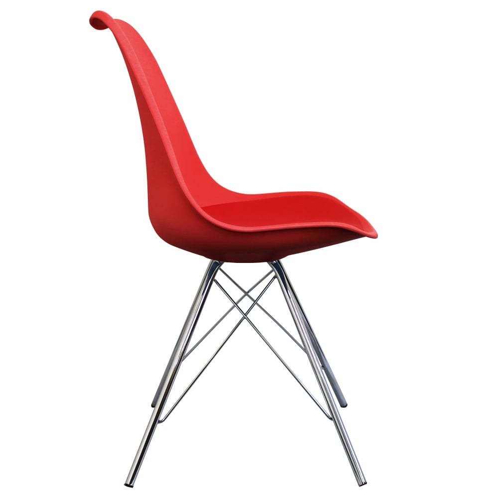 OUTLET Soho Red Plastic Dining Chair with Chrome Metal Legs