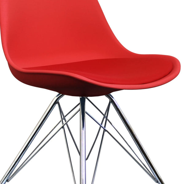 OUTLET Soho Red Plastic Dining Chair with Chrome Metal Legs