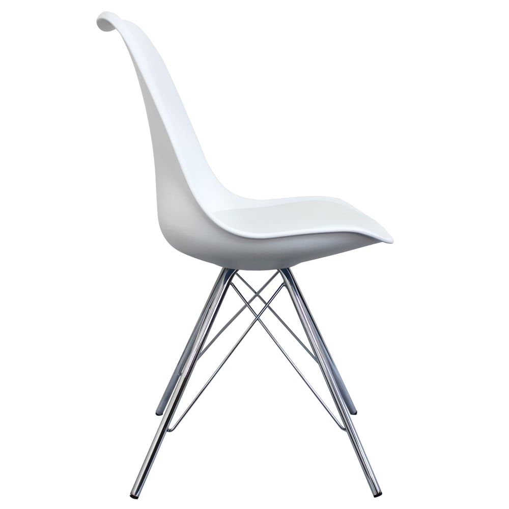 Soho White Plastic Dining Chair with Chrome Metal Legs