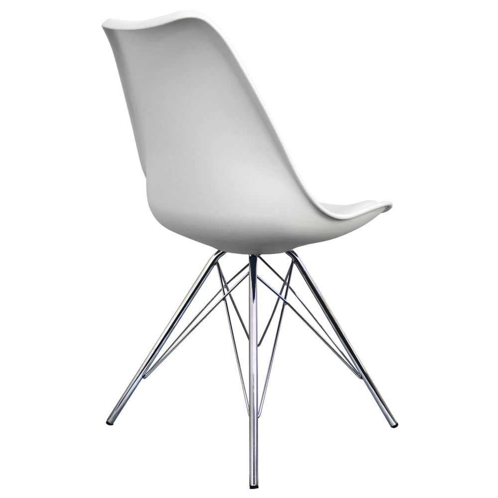 Soho White Plastic Dining Chair with Chrome Metal Legs