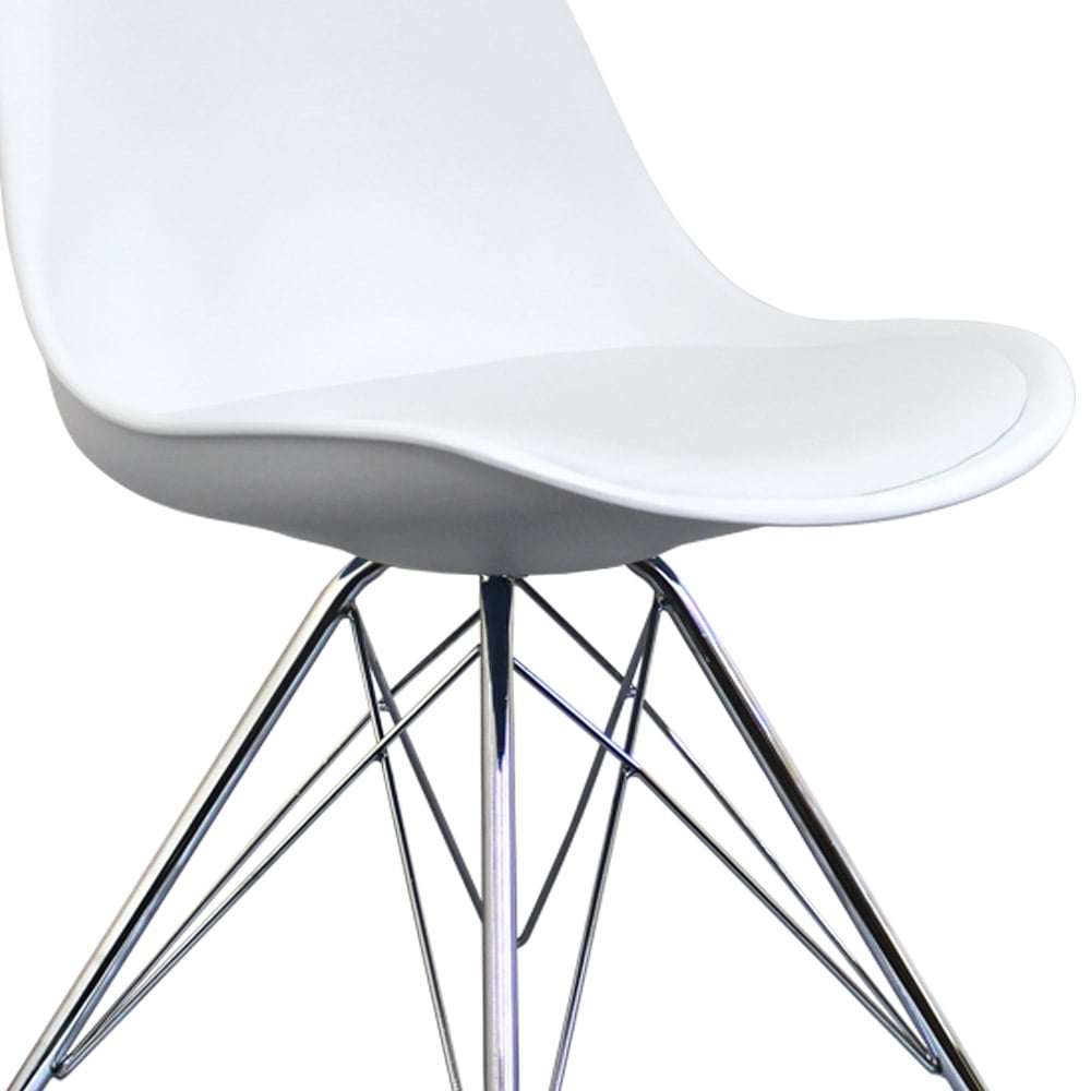 Soho White Plastic Dining Chair with Chrome Metal Legs