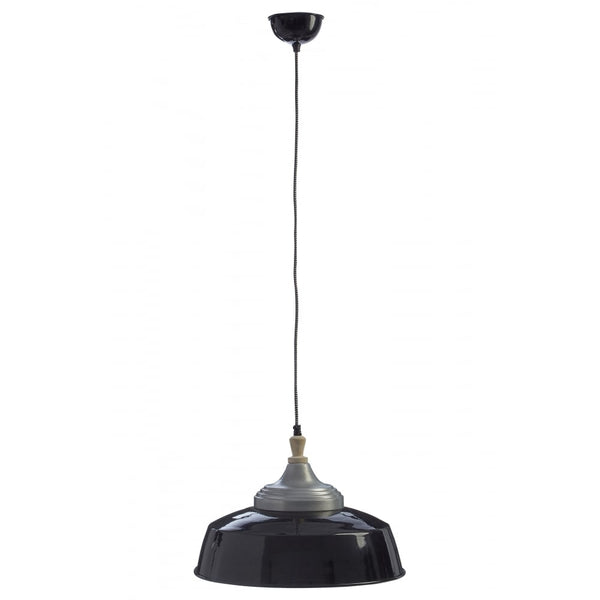 Large Iron and Wood Black Pendant