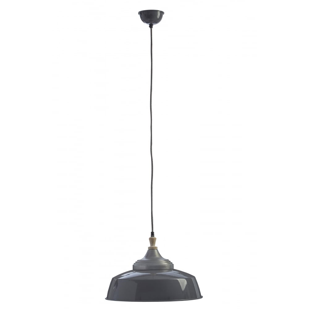 Large Iron and Wood Grey Pendant