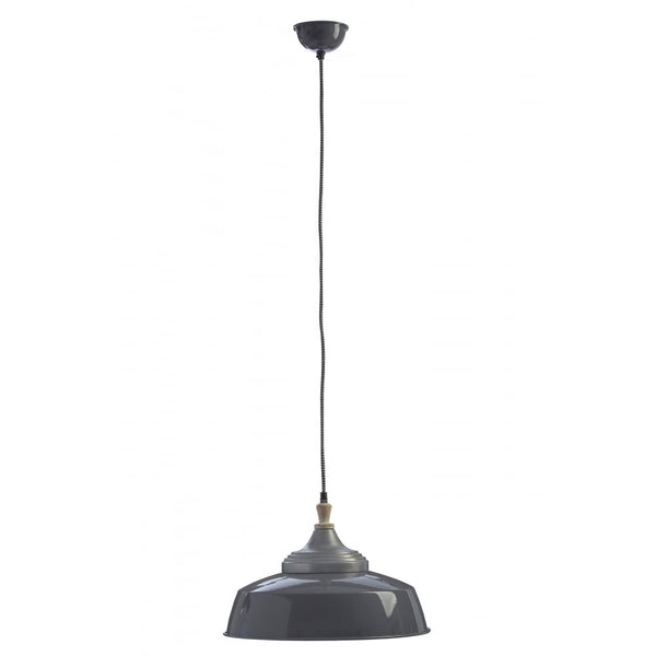 Large Iron and Wood Grey Pendant