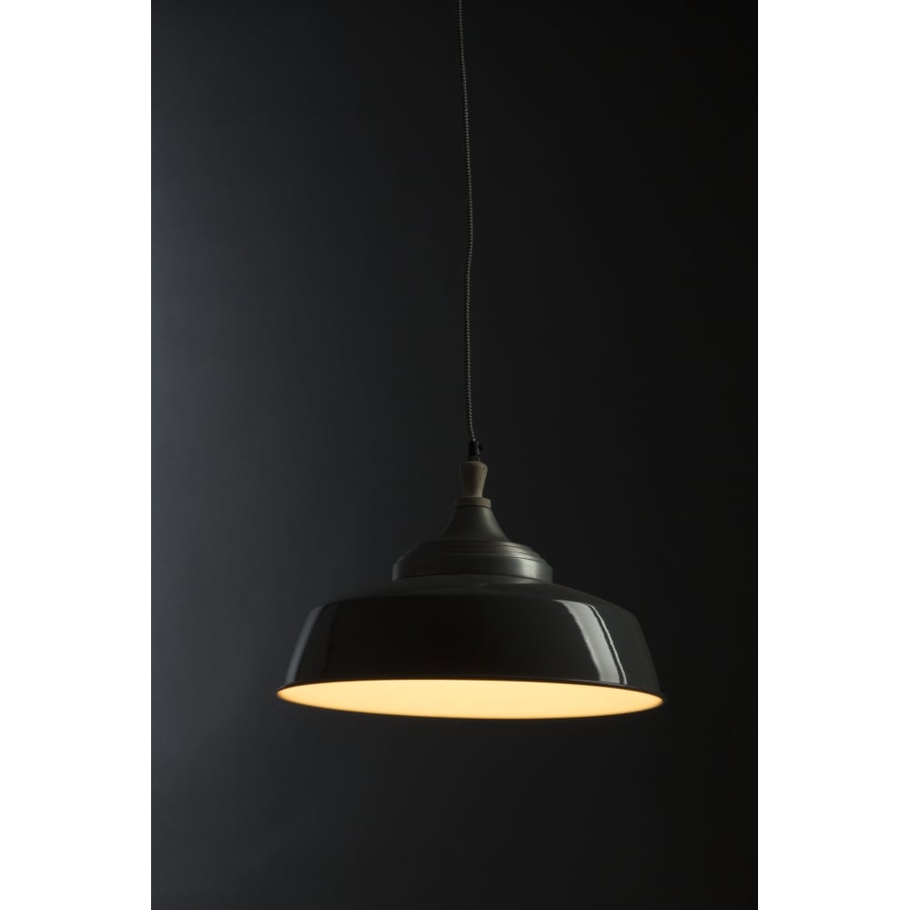 Large Iron and Wood Grey Pendant