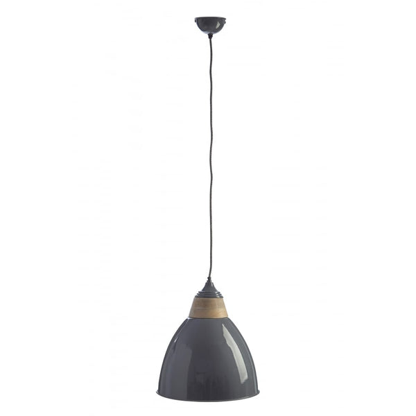 Large Iron and Wood Domed Grey Pendant