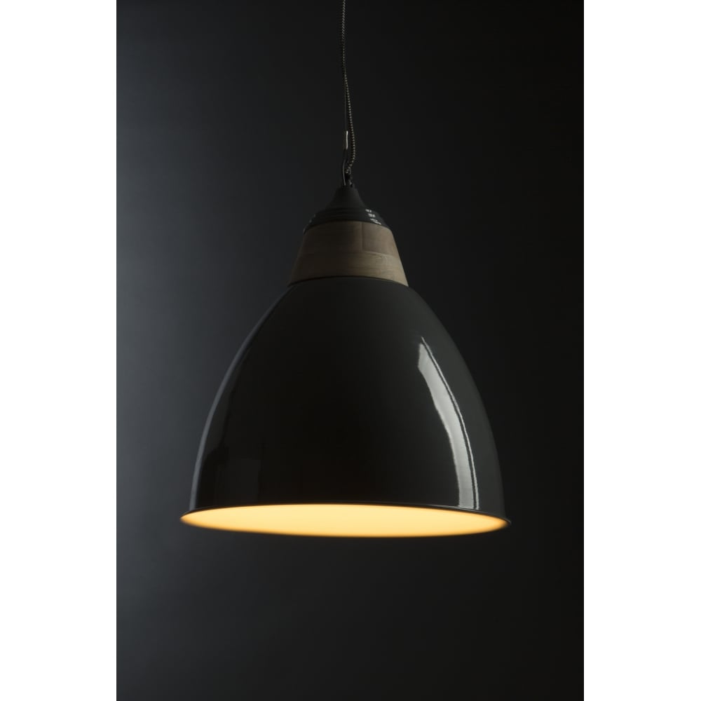 Large Iron and Wood Domed Grey Pendant