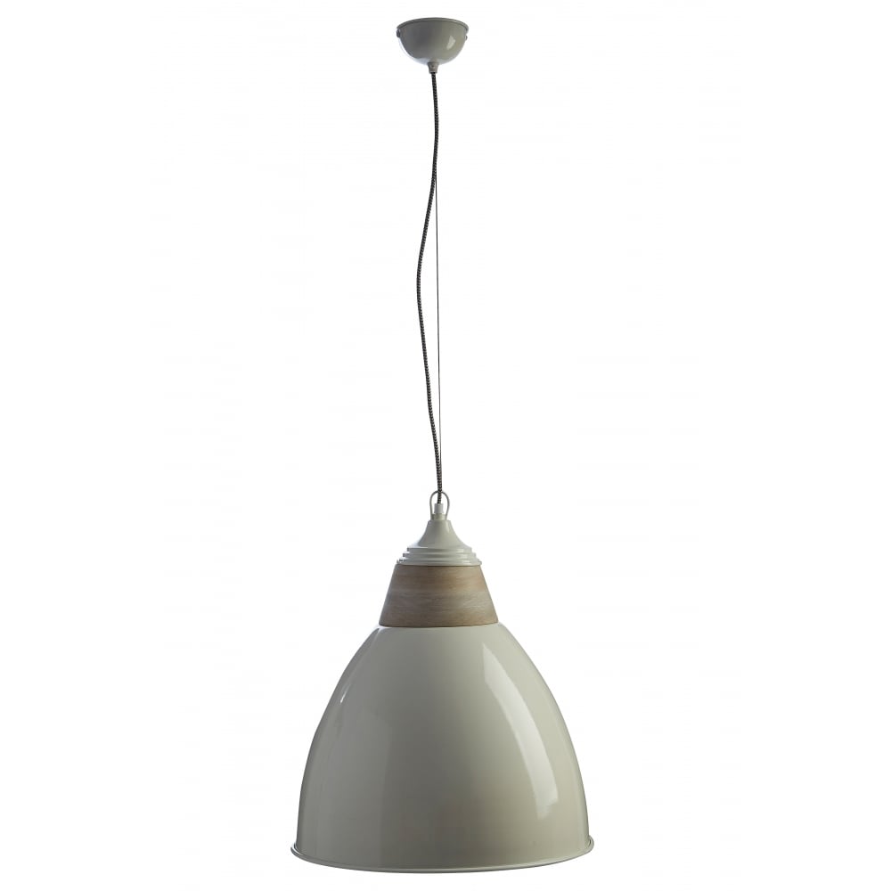 Large Iron and Wood Domed White Pendant