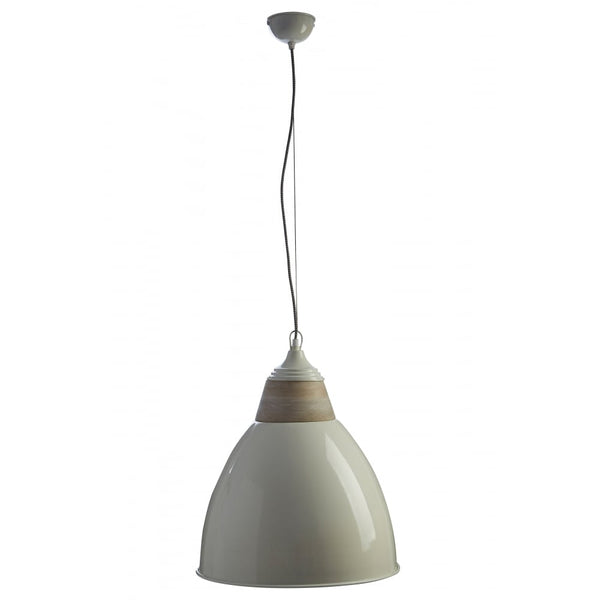 Large Iron and Wood Domed White Pendant