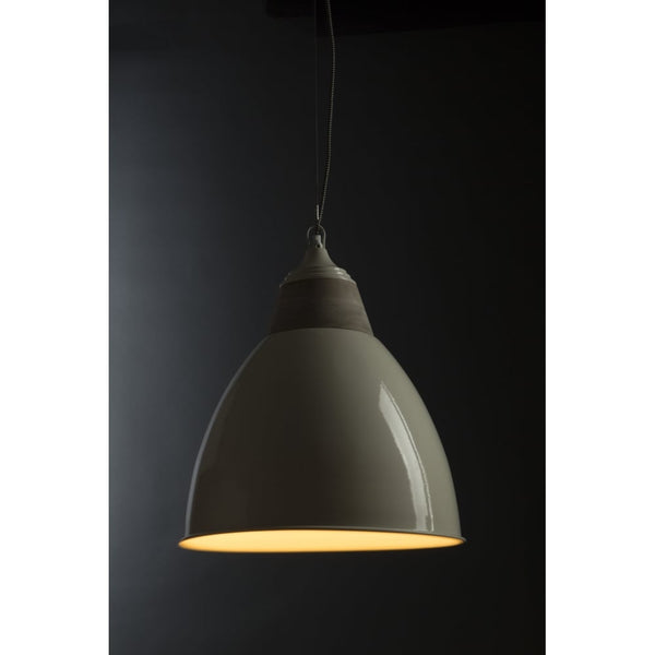 Large Iron and Wood Domed White Pendant