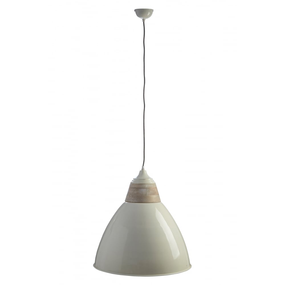 Oversized Iron and Wood Domed White Pendant