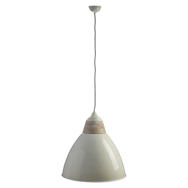 Oversized Iron and Wood Domed White Pendant