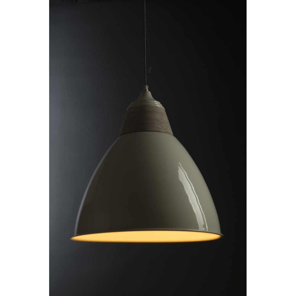Oversized Iron and Wood Domed White Pendant