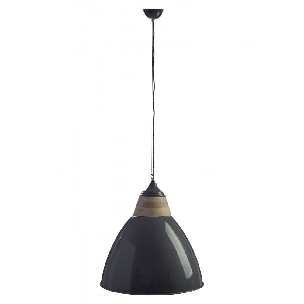 Oversized Iron and Wood Grey Pendant
