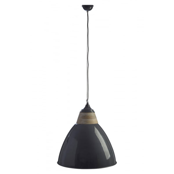 Oversized Iron and Wood Grey Pendant