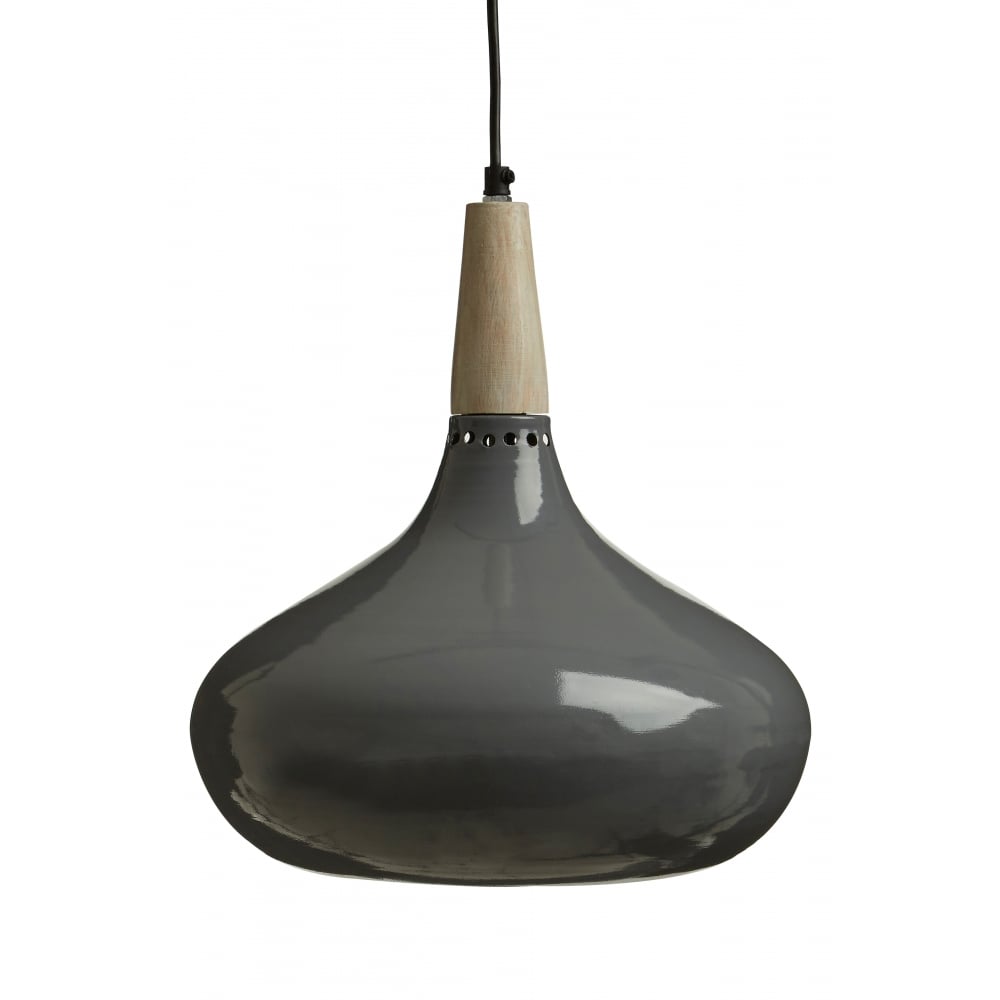 Grey Steel and Wood Medium Pendant