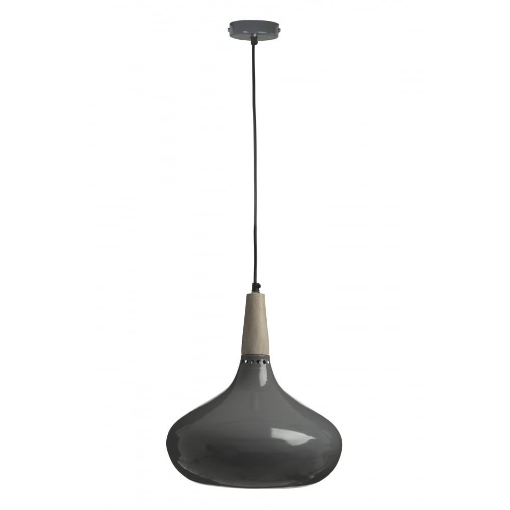 Grey Steel and Wood Medium Pendant