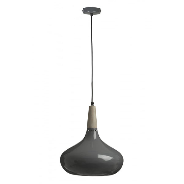 Grey Steel and Wood Medium Pendant
