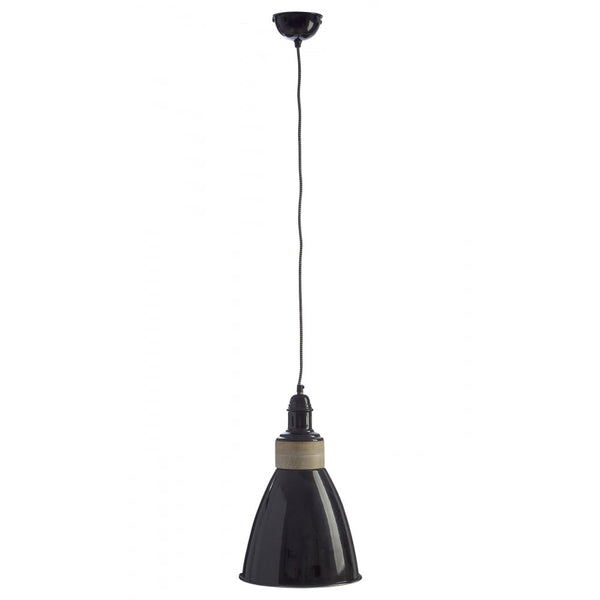 Small Iron and Wood Domed Black Pendant